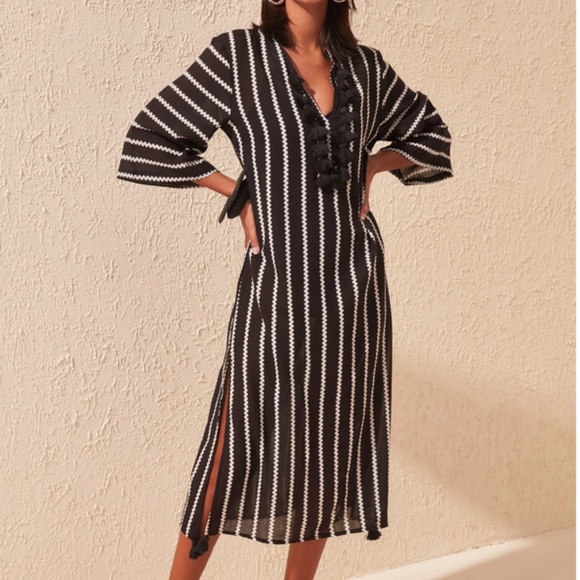 Black and White Striped Swim Coverup - Picture 1 of 14